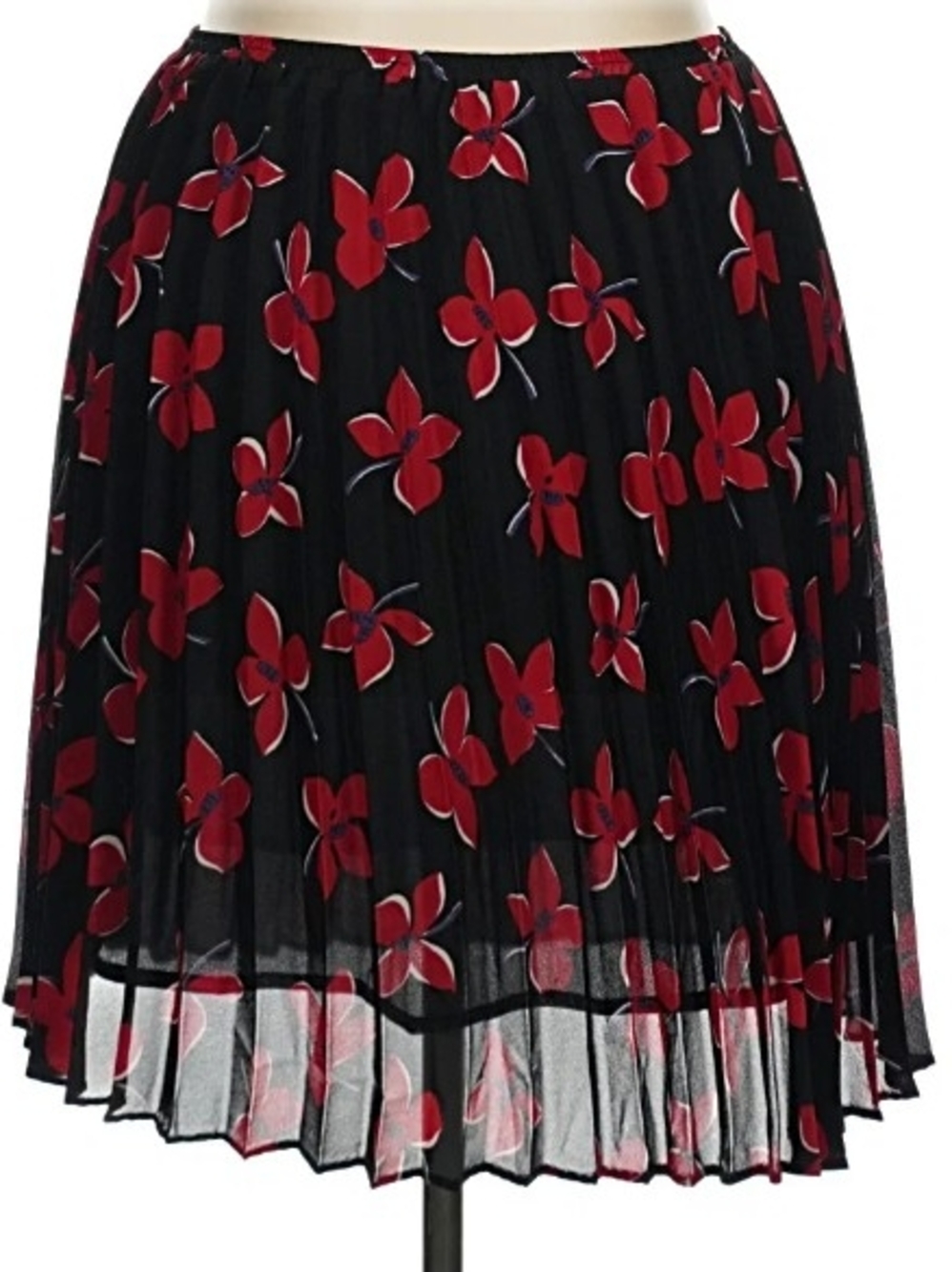 Hillard & Hanson Black Pleated Skirt with Red Floral Print